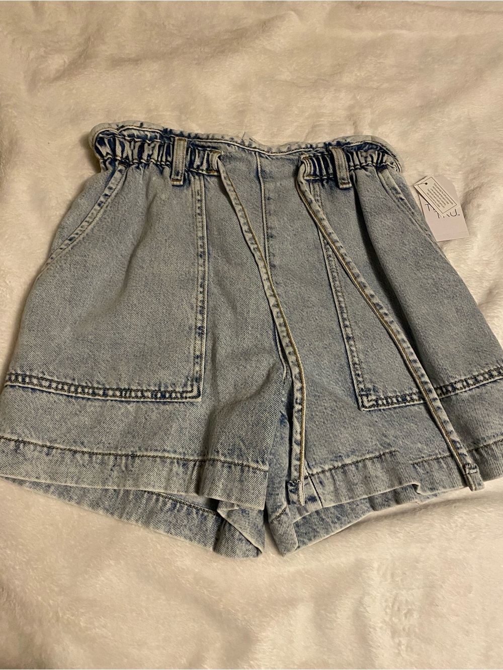 Time and Tru Light Wash Paperbag Denim Shorts